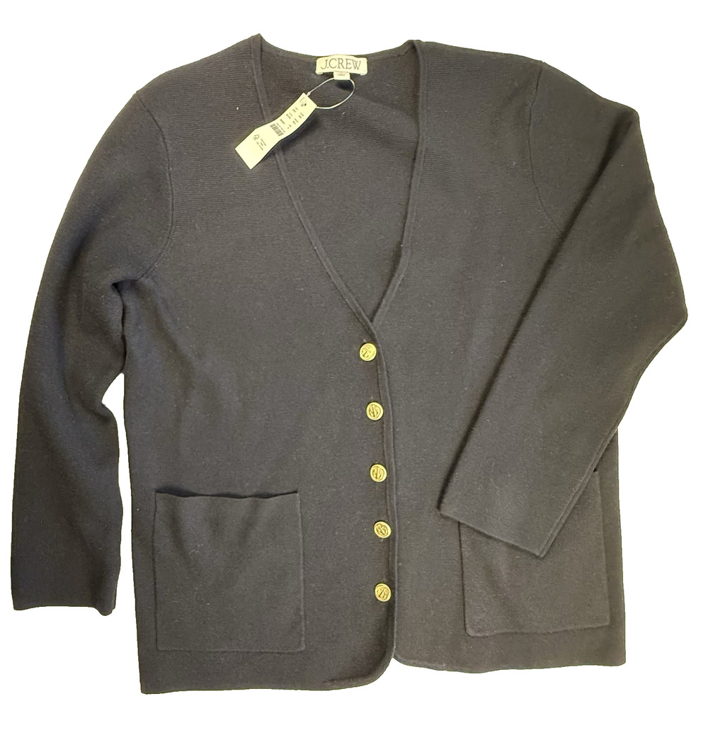 NWT J. Crew Giselle v-neck cardigan small jet black gold buttons Quiet Luxury